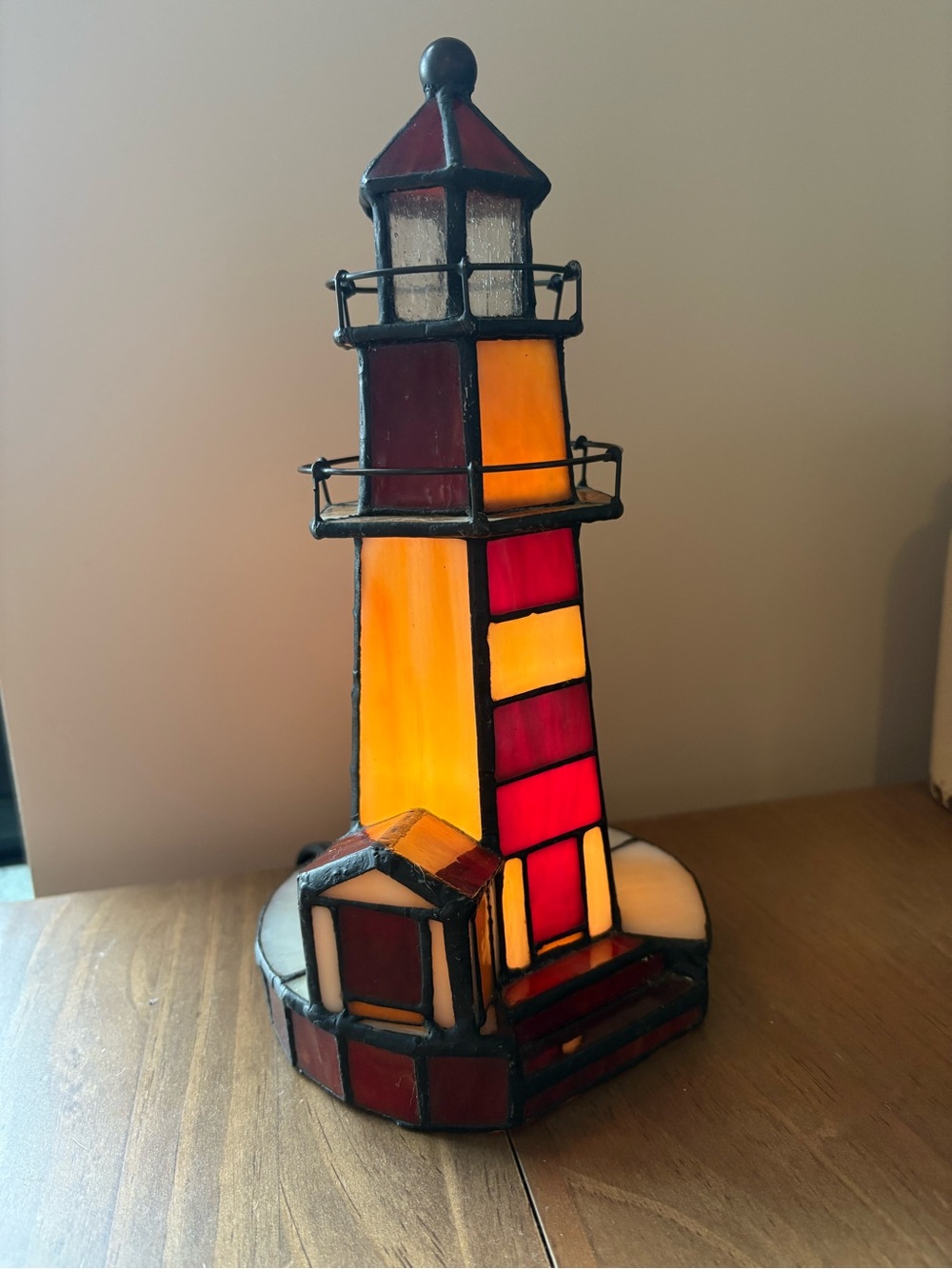 Home Essentials Stained Glass Res White Lighthouse Accent Light Nautical Lamp